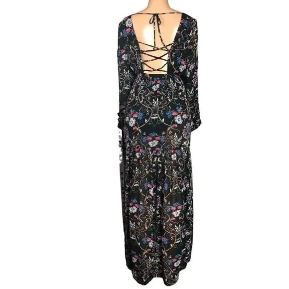 LUCCA Boho Black Floral Maxi Dress - Picture 4 of 15
